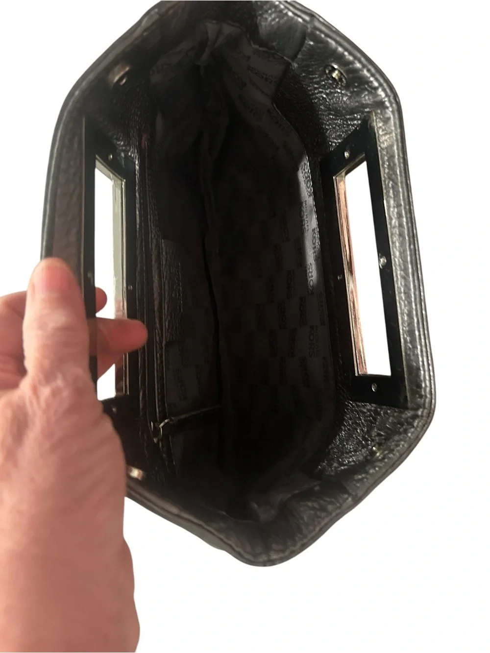 Michael Kors Metallic Black Leather Clutch with Cutout Handle